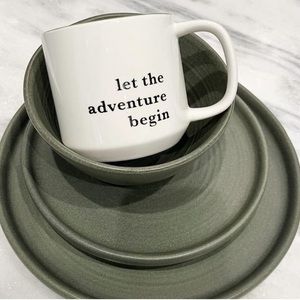 Let the adventure begin stoneware mug with olive glaze interior
